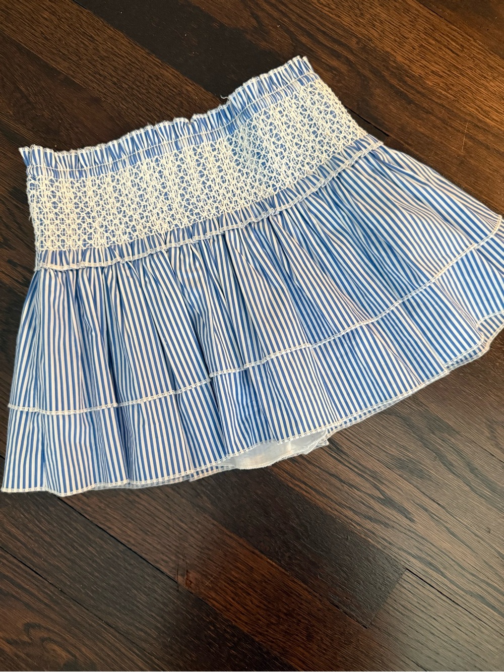 Katie J NYC Blue & White Striped Smocked Tiered Skirt